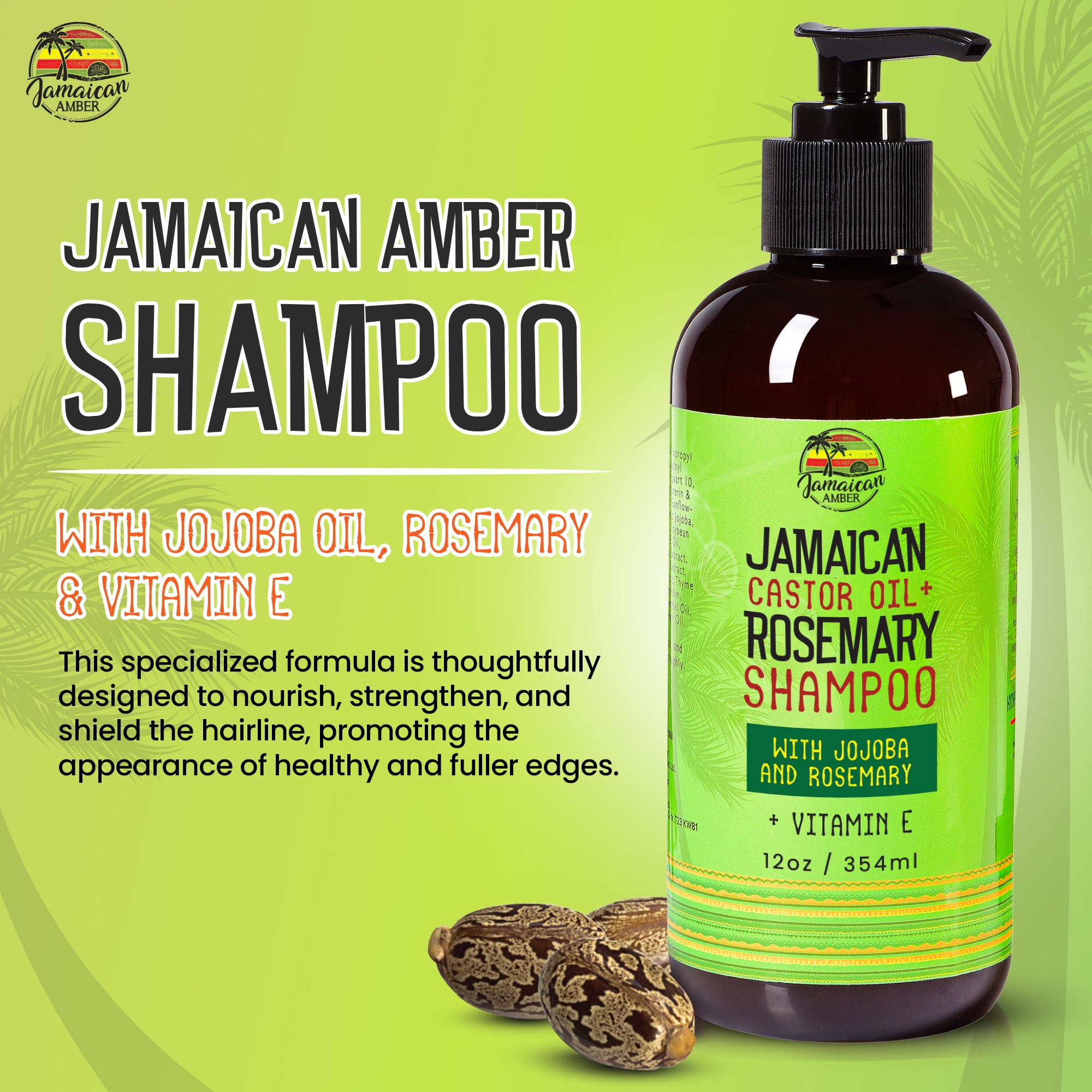 Jamaican Amber Jamaican Castor Oil & Rosemary Hair Shampoo 12 oz