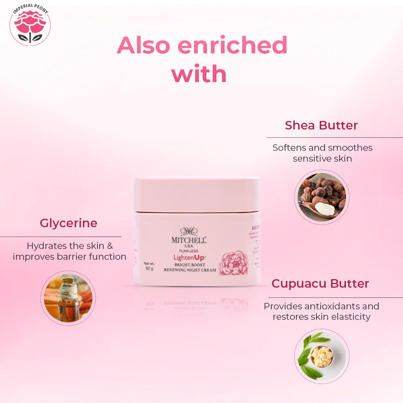 Lighten Up Flaw-Less Bright Boost Renewing Night Cream 50g Mitchell Brands - Mitchell Brands - Skin Lightening, Skin Brightening, Fade Dark Spots, Shea Butter, Hair Growth Products