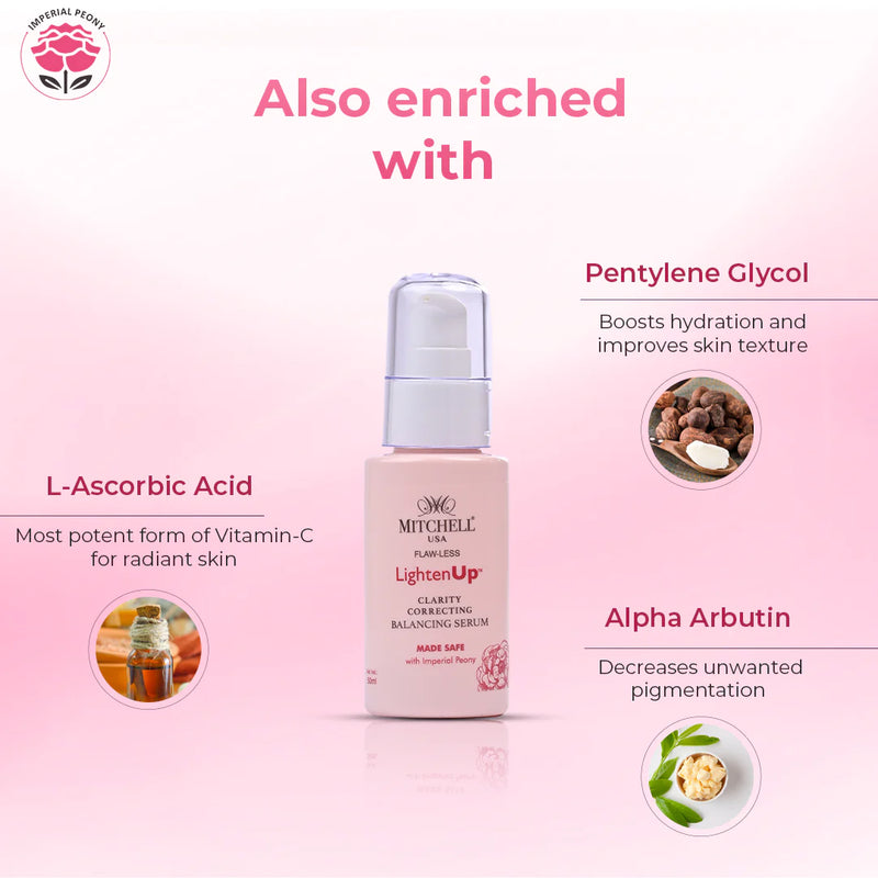Lighten Up Flaw-Less Clarity Correction Balancing Serum 1.7 fl oz / 50ml Mitchell Brands - Mitchell Brands - Skin Lightening, Skin Brightening, Fade Dark Spots, Shea Butter, Hair Growth Products