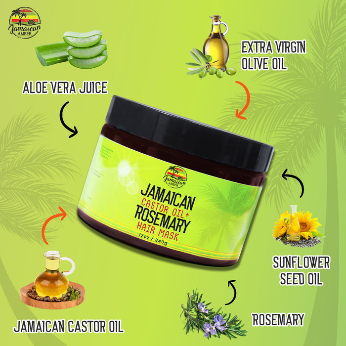 Jamaican Amber Jamaican Castor Oil & Rosemary Hair Mask 12 oz/354 ml Mitchell Brands - Mitchell Brands - Skin Lightening, Skin Brightening, Fade Dark Spots, Shea Butter, Hair Growth Products