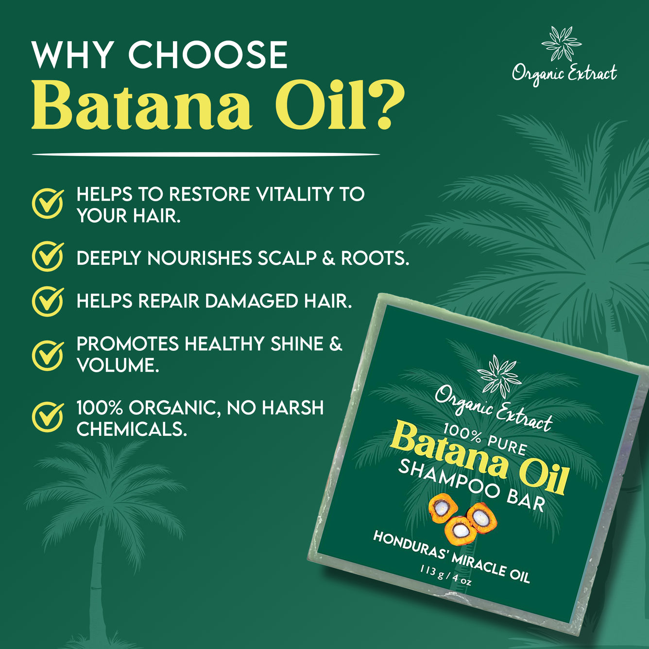 Organic Extract Batana Oil Shampoo bar 4 oz/ 118ml - Mitchell Brands