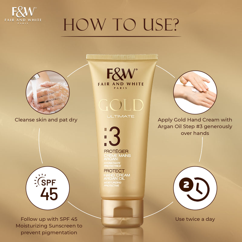 Fair & White Gold Hand Cream with Argan Oil Step #3 - Clarifies  skin - 75ml / 2.54 oz - Mitchell Brands