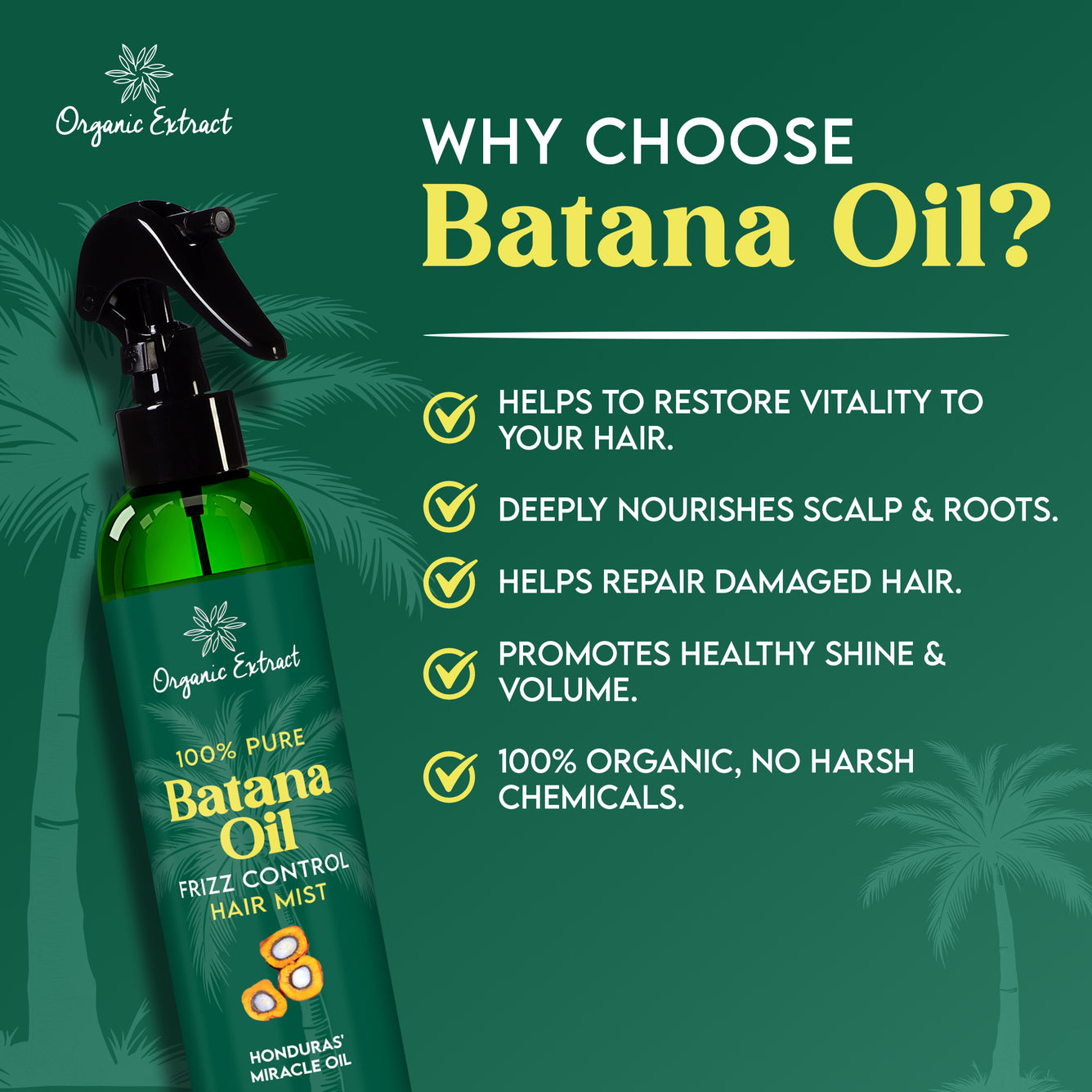 Organic Extract Batana Oil Stimulating Leave in Hair Growth Mist 8 oz / 236ml - Mitchell Brands