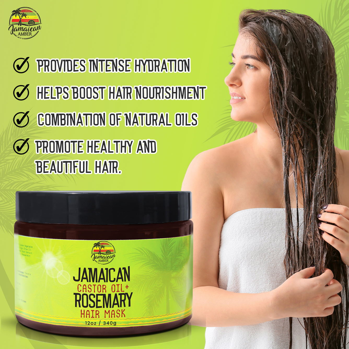 Jamaican Amber Haarmaske Mit Rizinusöl & Rosmarin – 354 Ml, Intensive Repair-Pflege Für Trockenes, Geschädigtes Haar