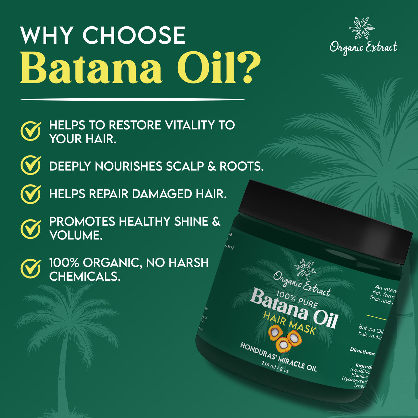 Organic Extract Batana Oil Hair Mask (Deep Conditioner) 8 oz/236ml - Mitchell Brands