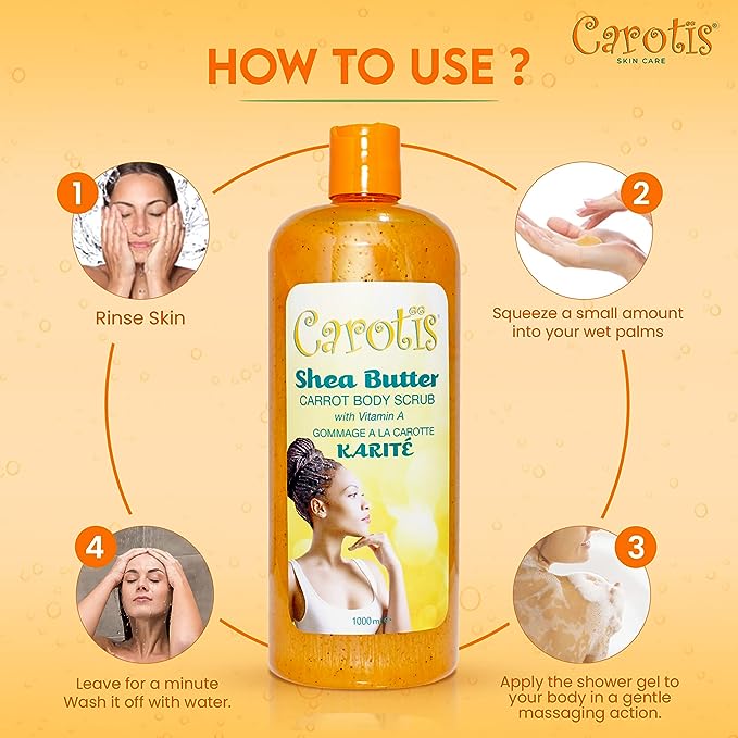 Carotis Shea Butter Body Scrub - With Vitamin A (Exfoliation) - 1000ml / 35 fl oz Carotis - Mitchell Brands - Skin Lightening, Skin Brightening, Fade Dark Spots, Shea Butter, Hair Growth Products