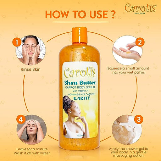 Carotis Shea Butter Body Scrub - With Vitamin A (Exfoliation) - 1000ml / 35 fl oz Carotis - Mitchell Brands - Skin Lightening, Skin Brightening, Fade Dark Spots, Shea Butter, Hair Growth Products