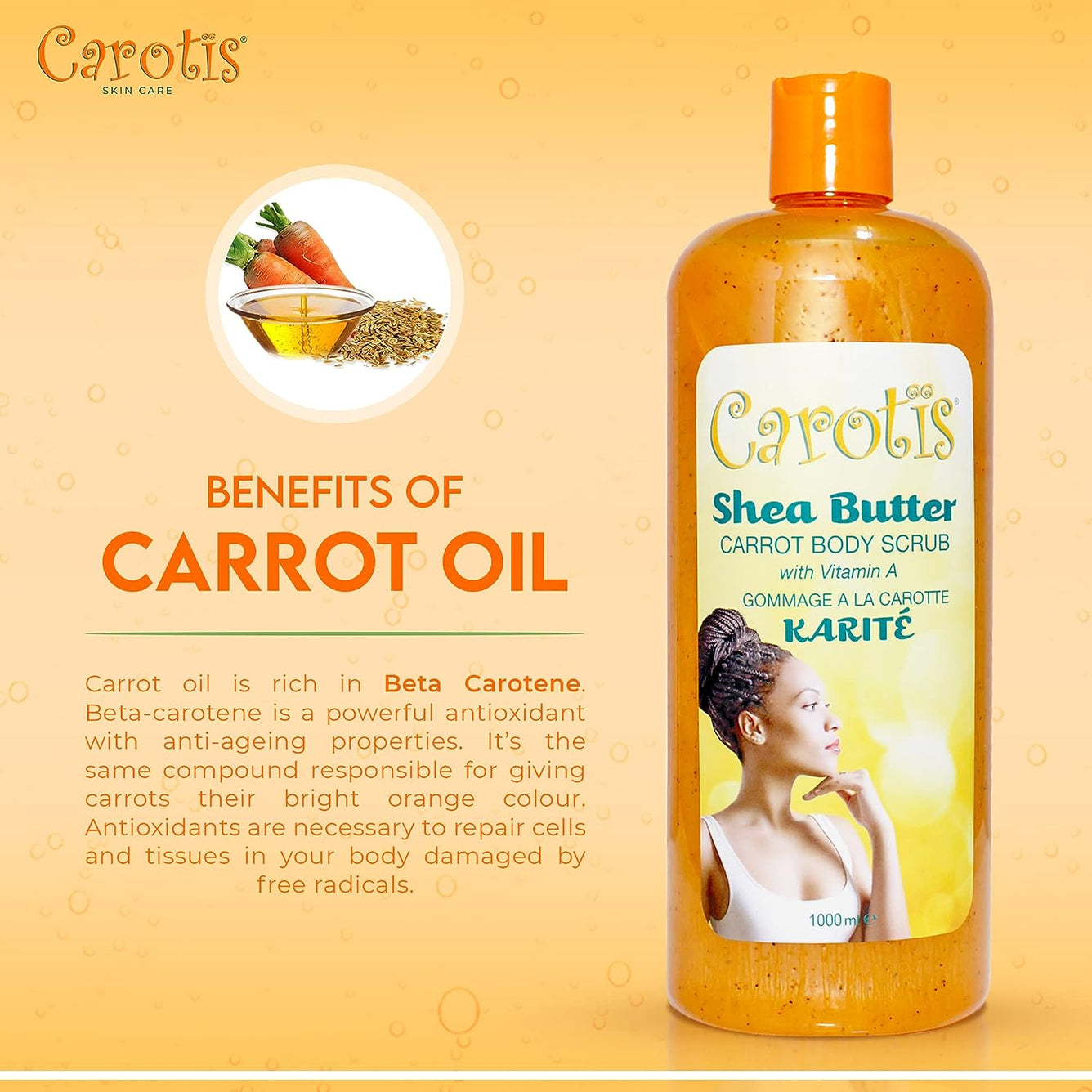 Carotis Shea Butter Body Scrub - With Vitamin A (Exfoliation) - 1000ml / 35 fl oz Carotis - Mitchell Brands - Skin Lightening, Skin Brightening, Fade Dark Spots, Shea Butter, Hair Growth Products