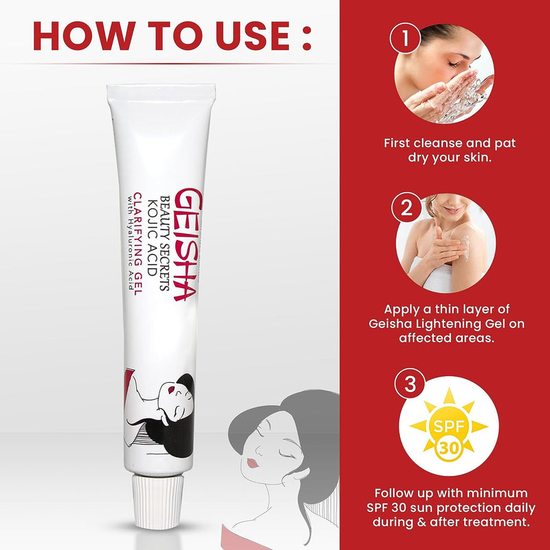 Geisha Clarifying Gel with Kojic Acid & Hyaluronic Acid 30g Mitchell Group USA, LLC - Mitchell Brands - Skin Lightening, Skin Brightening, Fade Dark Spots, Shea Butter, Hair Growth Products