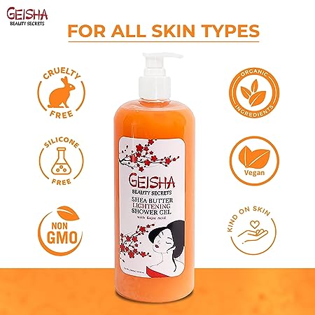 Geisha Beauty Secret Shower Gel - Lightening and Moisturizing Gel - 1000ml / 33 fl oz Mitchell Brands - Mitchell Brands - Skin Lightening, Skin Brightening, Fade Dark Spots, Shea Butter, Hair Growth Products