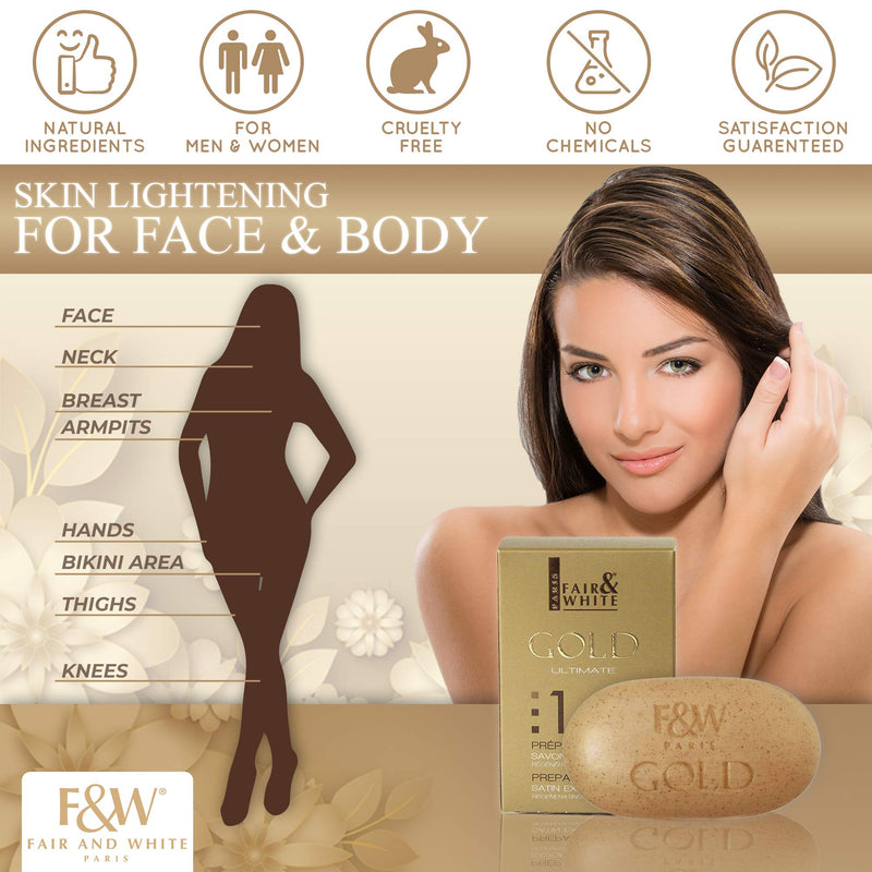 Fair & White Gold Argan Exfoliating Soap - Gently clears dead cells away - 200g / 7 oz Fair & White - Mitchell Brands - Skin Lightening, Skin Brightening, Fade Dark Spots, Shea Butter, Hair Growth Products