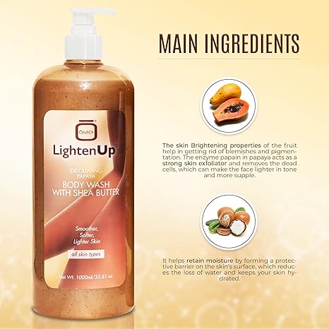LightenUp Lightening Exfoliating Papaya  Body Wash with Shea Butter 1000ml Mitchell Brands - Mitchell Brands - Skin Lightening, Skin Brightening, Fade Dark Spots, Shea Butter, Hair Growth Products