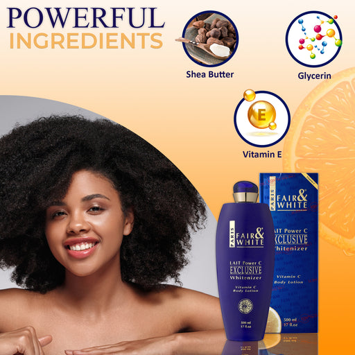Fair & White Exclusive Body Lotion with Pure Vitamin "C" - Radiant Skin - 500ml / 17 fl oz Fair & White Exclusive - Mitchell Brands - Skin Lightening, Skin Brightening, Fade Dark Spots, Shea Butter, Hair Growth Products