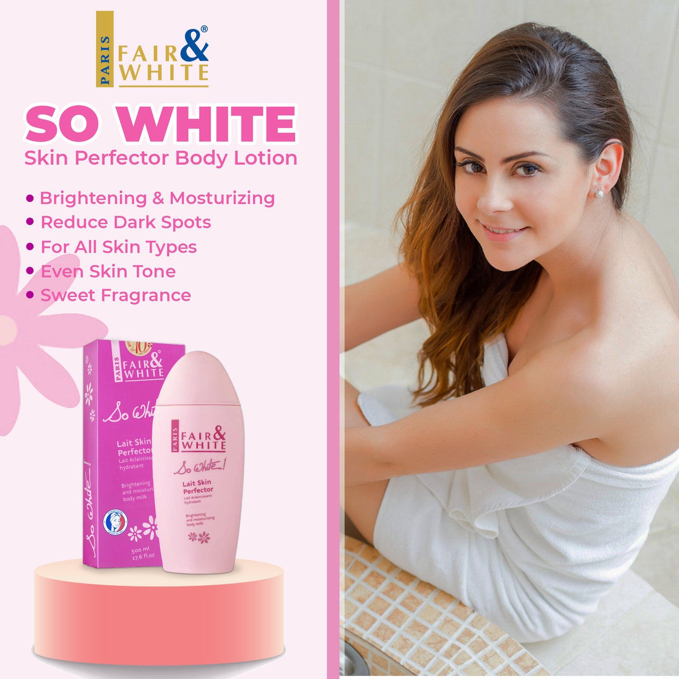 Fair & White So White Skin Perfector Body Lotion- 500ml / 17.6 oz Fair & White So White - Mitchell Brands - Skin Lightening, Skin Brightening, Fade Dark Spots, Shea Butter, Hair Growth Products