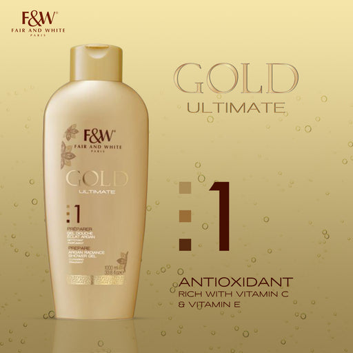 Fair and White Gold Argan Shower Gel 1000ml Fair & White - Mitchell Brands - Skin Lightening, Skin Brightening, Fade Dark Spots, Shea Butter, Hair Growth Products