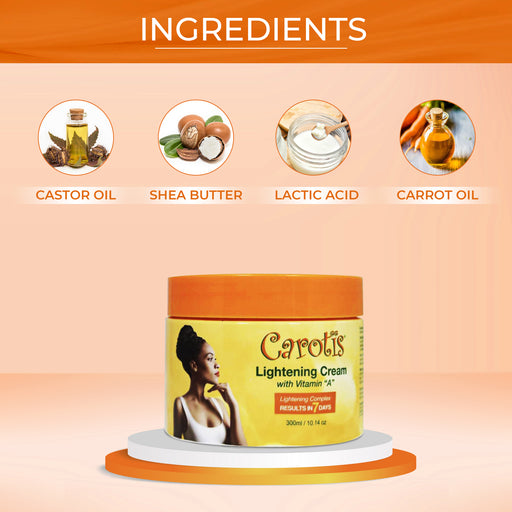Carotis 7 Day Lightening Cream with Vitamin A (Jar) - 300ml / 10.14 fl oz Carotis - Mitchell Brands - Skin Lightening, Skin Brightening, Fade Dark Spots, Shea Butter, Hair Growth Products