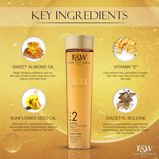 Fair & White Gold Revitalizing Argan Oil - Nourishes Skin - 200ml / 6.76 fl oz Fair & White Gold - Mitchell Brands - Skin Lightening, Skin Brightening, Fade Dark Spots, Shea Butter, Hair Growth Products
