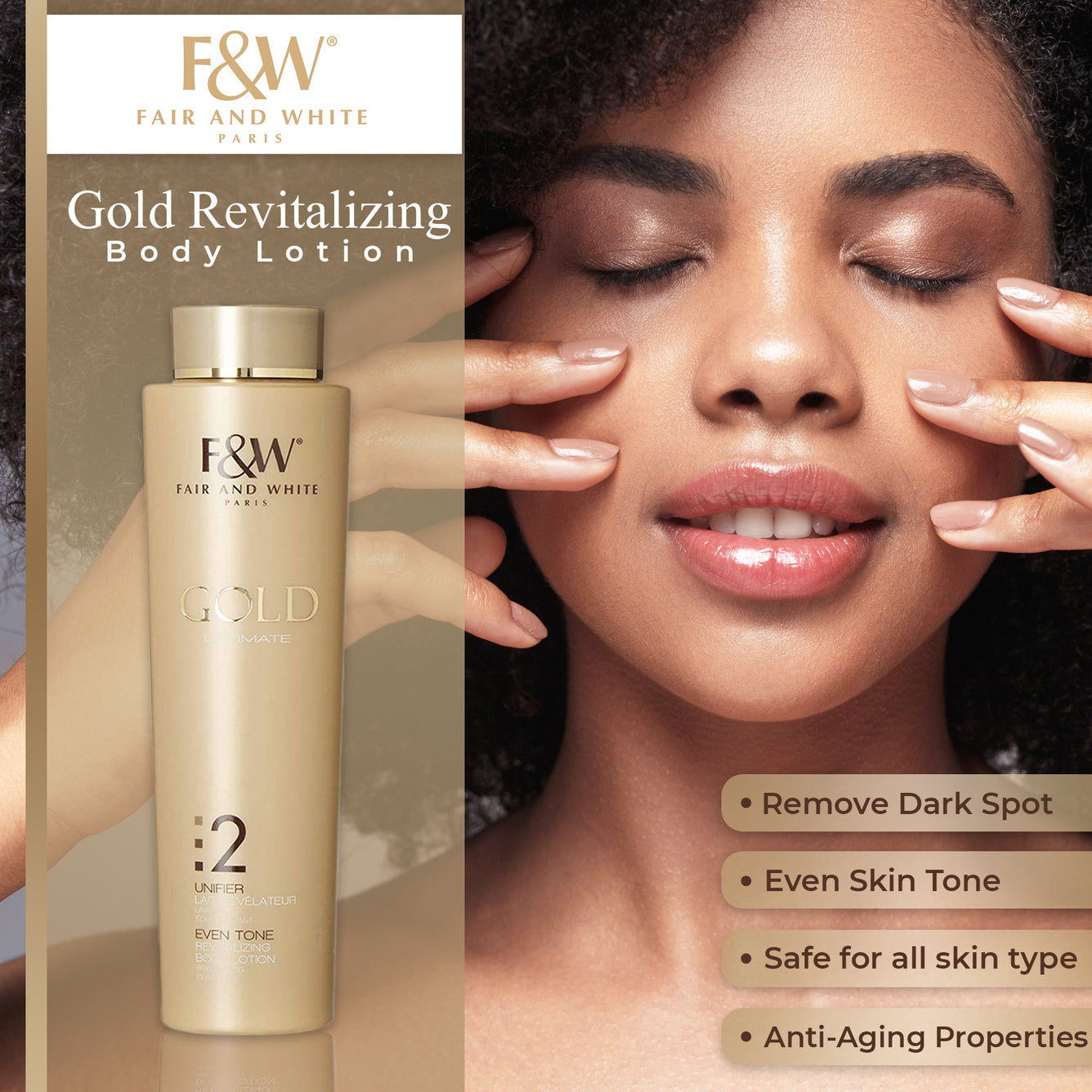 Fair & White 2: Gold Revitalizing Body Lotion - Flawless Skin - 500ml / 17.6 fl oz Fair & White - Mitchell Brands - Skin Lightening, Skin Brightening, Fade Dark Spots, Shea Butter, Hair Growth Products
