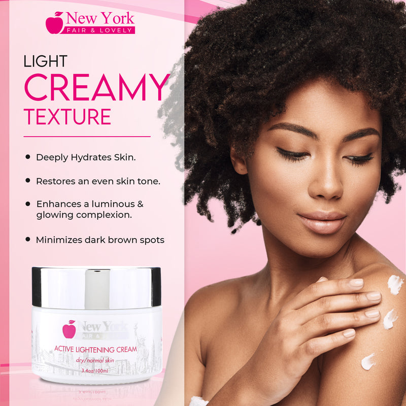 New York Fair & Lovely Active Lightening Cream - 100ml / 3.4 Oz New York Fair & Lovely - Mitchell Brands - Skin Lightening, Skin Brightening, Fade Dark Spots, Shea Butter, Hair Growth Products
