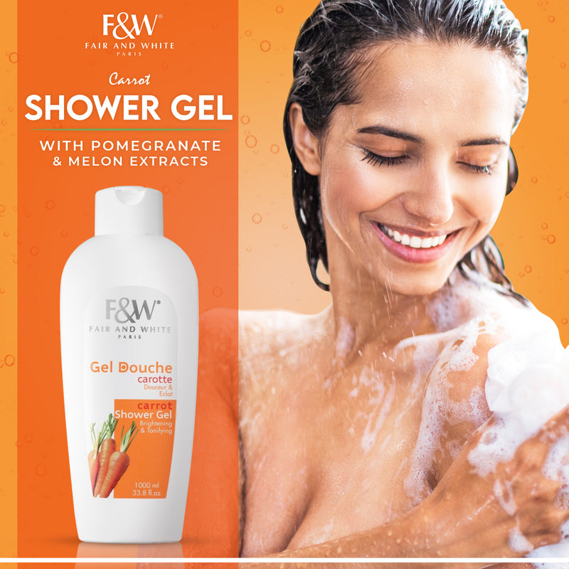 Fair & White Carrot Shower Gel With Pomegranate and Melon Extracts (Jumbo-1000ml) Fair & White So Carrot NEW - Mitchell Brands - Skin Lightening, Skin Brightening, Fade Dark Spots, Shea Butter, Hair Growth Products