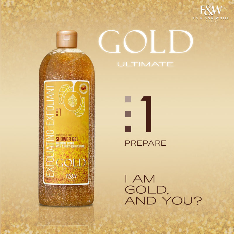 Fair & White Gold Exfoliating Shower Gel - Precious scrub NEW - Invigorates skin - 940ml / 31.8 fl oz Fair & White - Mitchell Brands - Skin Lightening, Skin Brightening, Fade Dark Spots, Shea Butter, Hair Growth Products