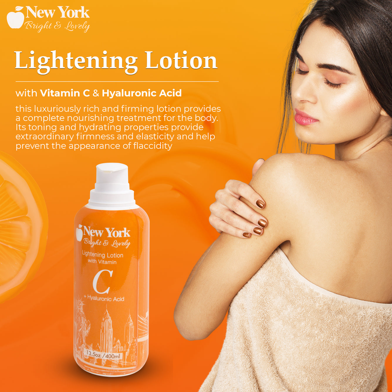 New York Bright & Lovely Lightening Lotion w Vitamin C and Hyaluronic Acid - 400ml / 13.5 Oz Mitchell Brands - Mitchell Brands - Skin Lightening, Skin Brightening, Fade Dark Spots, Shea Butter, Hair Growth Products