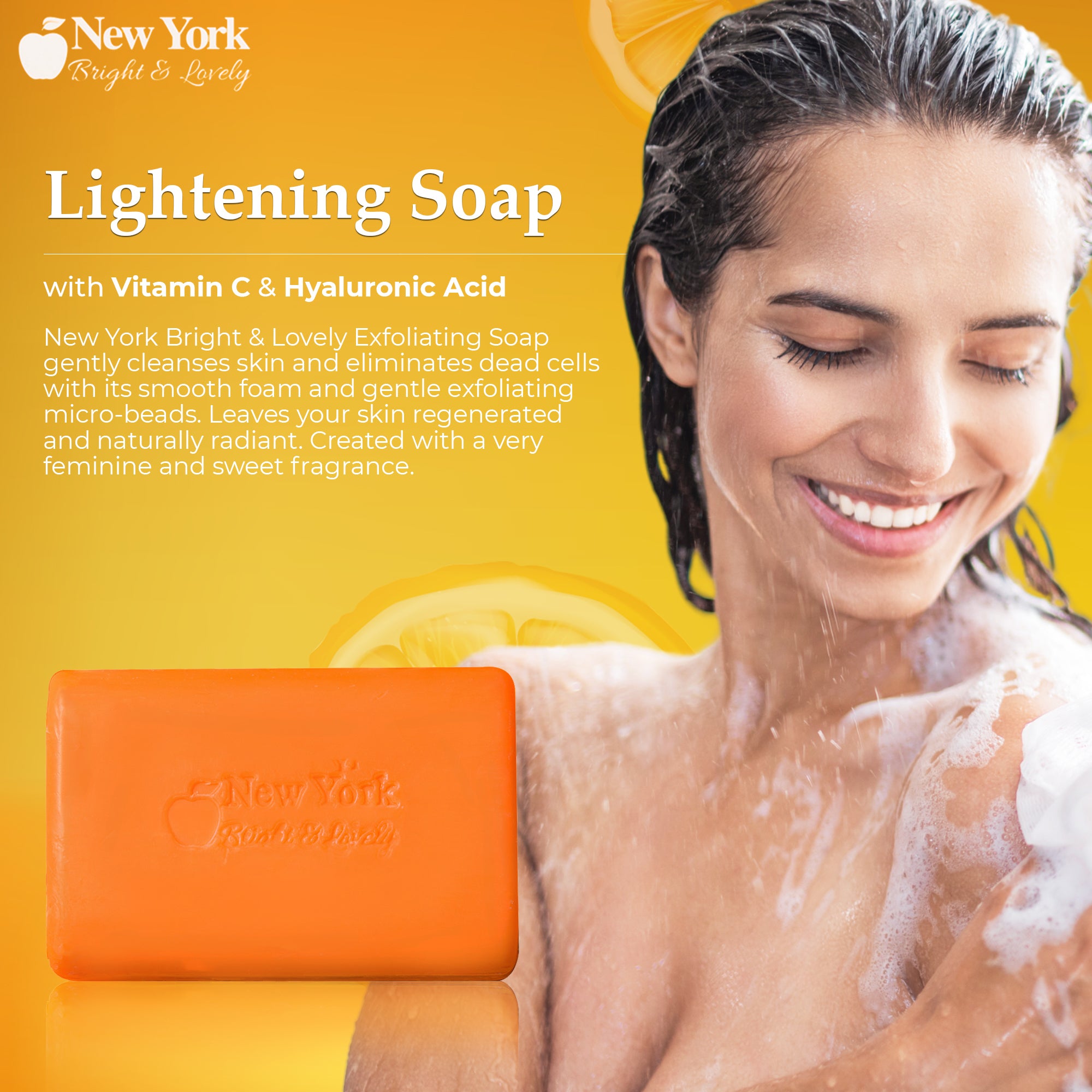 New York Bright & Lovely Lightening Soap with Vitamin C and Hyaluronic Acid - 200g / 7 Oz Mitchell Brands - Mitchell Brands - Skin Lightening, Skin Brightening, Fade Dark Spots, Shea Butter, Hair Growth Products