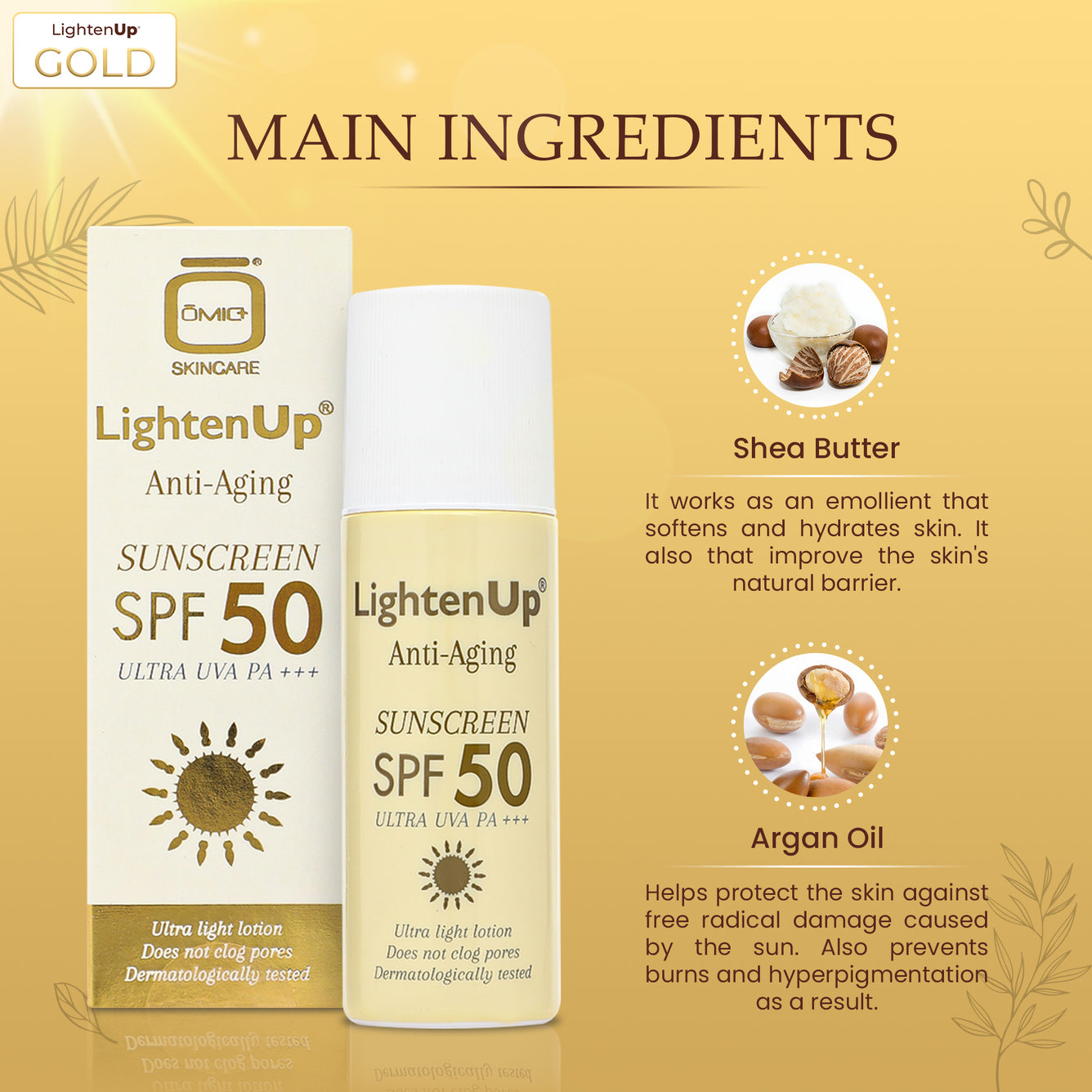 Omic LightenUp Anti-Aging Sunscreen SPF 50 LightenUp - Mitchell Brands - Skin Lightening, Skin Brightening, Fade Dark Spots, Shea Butter, Hair Growth Products