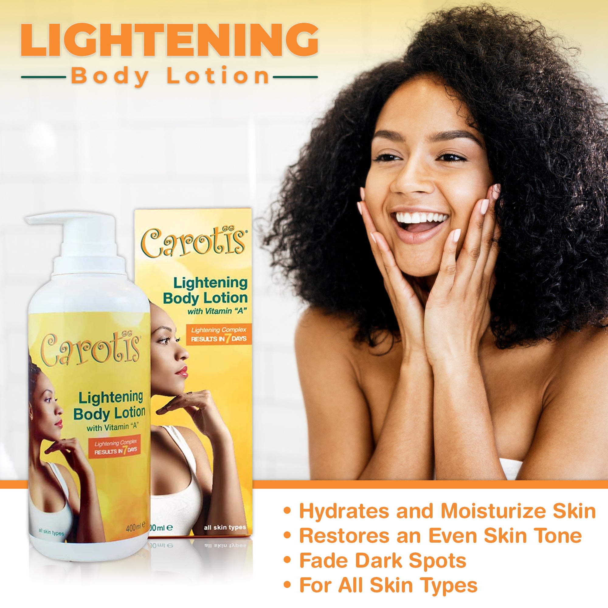 Carotis Lightening Body Lotion with Vitamin A - 400ml / 14.10 fl oz Carotis - Mitchell Brands - Skin Lightening, Skin Brightening, Fade Dark Spots, Shea Butter, Hair Growth Products