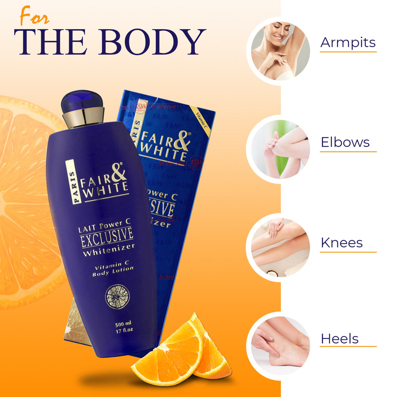 Fair & White Exclusive Body Lotion with Pure Vitamin "C" - Radiant Skin - 500ml / 17 fl oz Fair & White Exclusive - Mitchell Brands - Skin Lightening, Skin Brightening, Fade Dark Spots, Shea Butter, Hair Growth Products