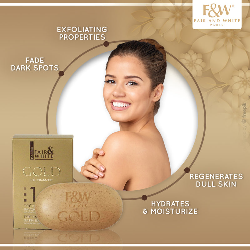 Fair & White Gold Satin Exfoliating Bar Soap - Revives Skin - 200g / 7 oz Fair & White - Mitchell Brands - Skin Lightening, Skin Brightening, Fade Dark Spots, Shea Butter, Hair Growth Products