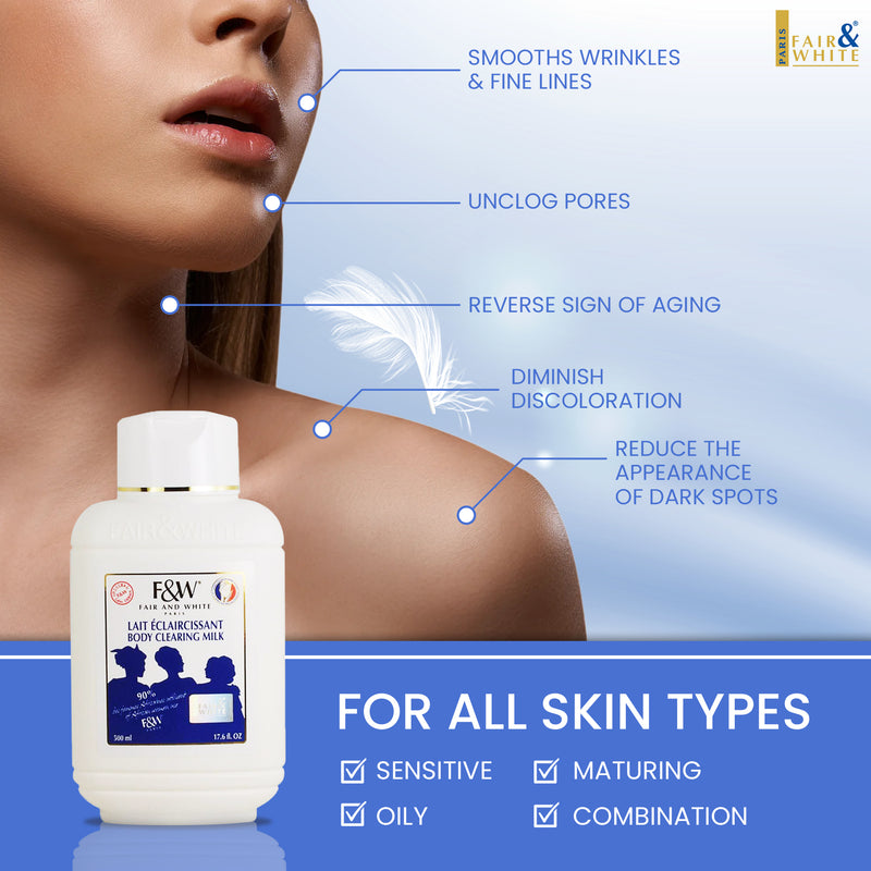 Fair & White Original Body Clearing Milk - Lightens Dark Areas - 500ml / 17.6 fl oz Fair & White Original - Mitchell Brands - Skin Lightening, Skin Brightening, Fade Dark Spots, Shea Butter, Hair Growth Products