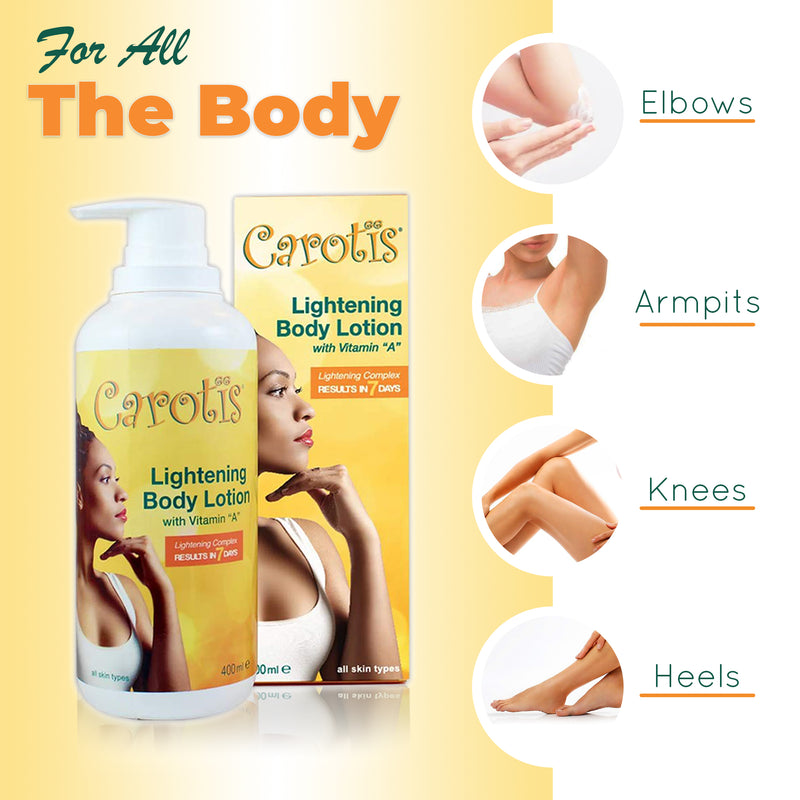 Carotis Lightening Body Lotion with Vitamin A - 400ml / 14.10 fl oz Carotis - Mitchell Brands - Skin Lightening, Skin Brightening, Fade Dark Spots, Shea Butter, Hair Growth Products