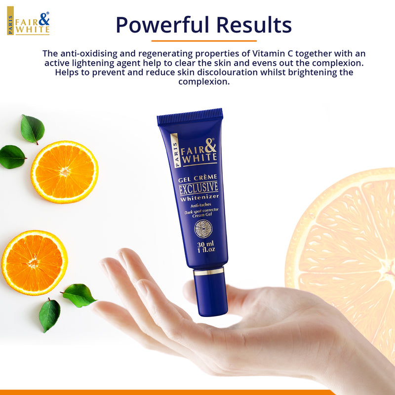 Fair & White Exclusive Gel Cream with Vitamin C - Brightens Skin - 30ml / 1fl oz Fair & White Exclusive - Mitchell Brands - Skin Lightening, Skin Brightening, Fade Dark Spots, Shea Butter, Hair Growth Products