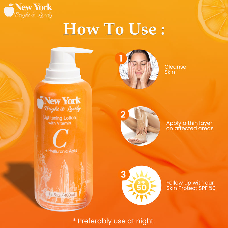 New York Bright & Lovely Lightening Lotion w Vitamin C and Hyaluronic Acid - 400ml / 13.5 Oz Mitchell Brands - Mitchell Brands - Skin Lightening, Skin Brightening, Fade Dark Spots, Shea Butter, Hair Growth Products