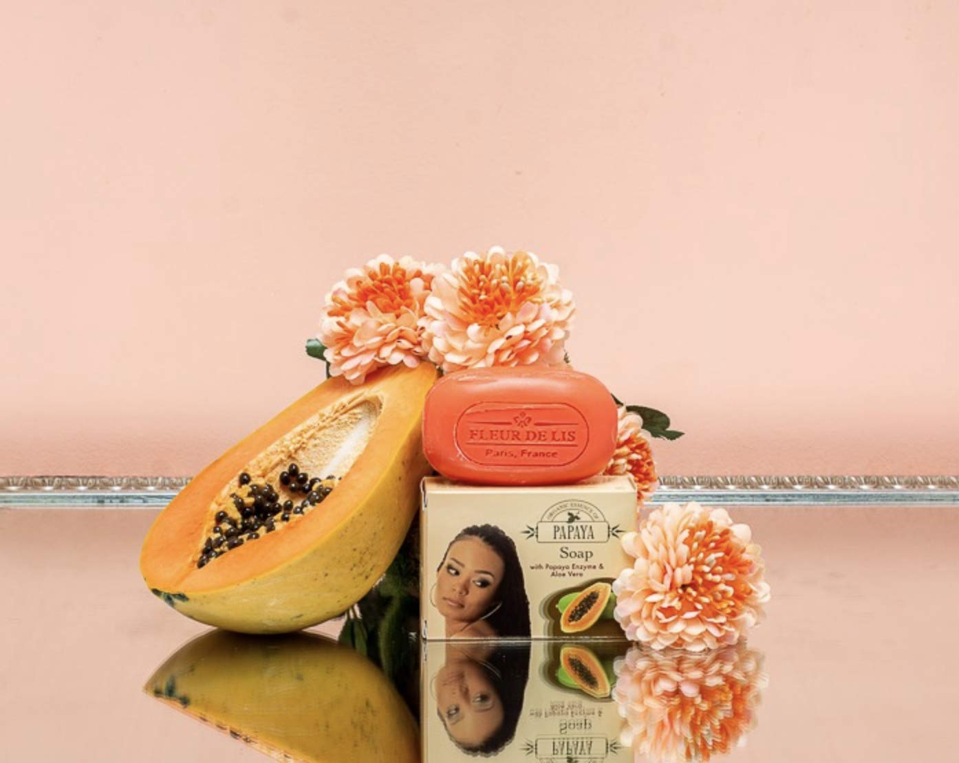 Organic Extract of Papaya Soap 80g FleurDeLis - Mitchell Brands - Skin Lightening, Skin Brightening, Fade Dark Spots, Shea Butter, Hair Growth Products