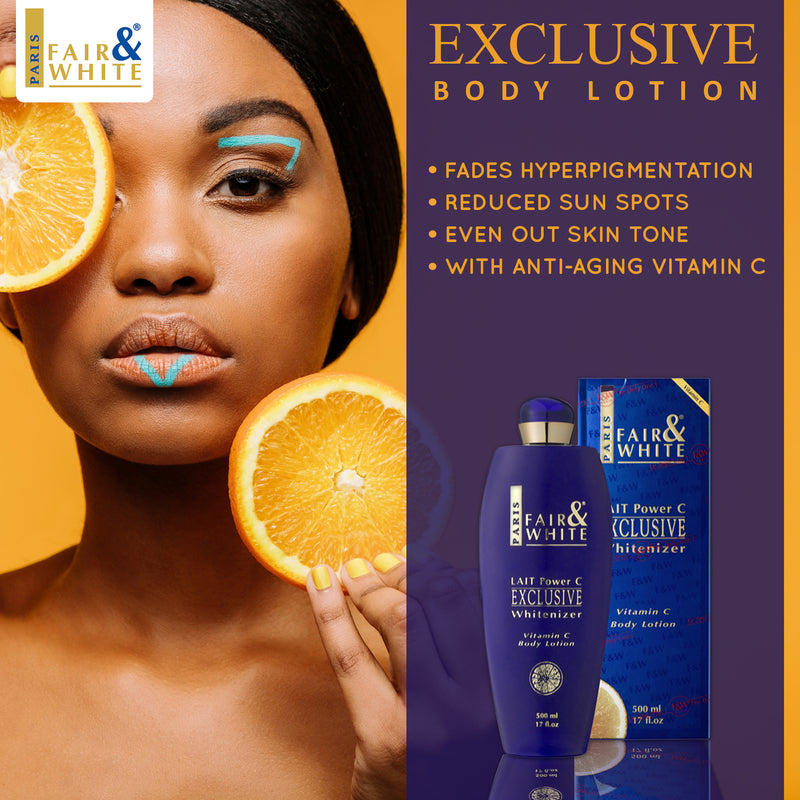 Fair & White Exclusive Body Lotion with Pure Vitamin "C" - Radiant Skin - 500ml / 17 fl oz Fair & White Exclusive - Mitchell Brands - Skin Lightening, Skin Brightening, Fade Dark Spots, Shea Butter, Hair Growth Products