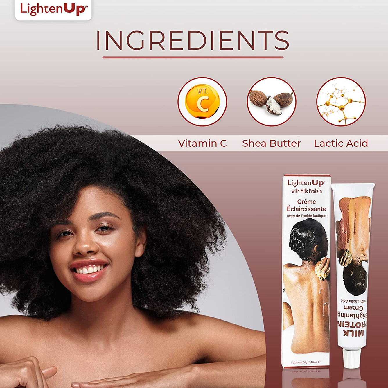 LightenUp Milk Protein Cream Tube 50g Mitchell Group USA, LLC - Mitchell Brands - Skin Lightening, Skin Brightening, Fade Dark Spots, Shea Butter, Hair Growth Products