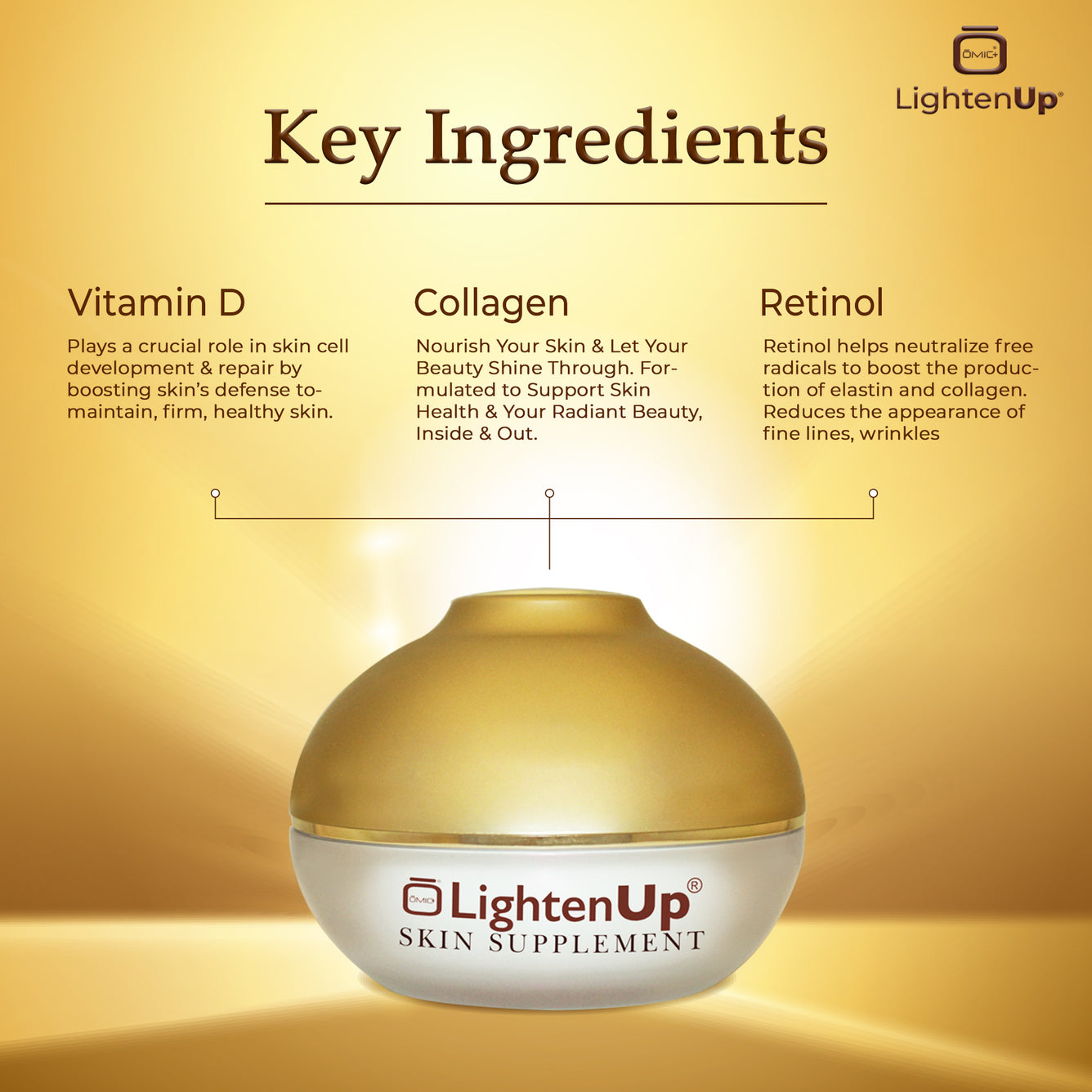 Omic LightenUp Collagen Boosting Cream with Vitamin D - 100ml LightenUp - Mitchell Brands - Skin Lightening, Skin Brightening, Fade Dark Spots, Shea Butter, Hair Growth Products